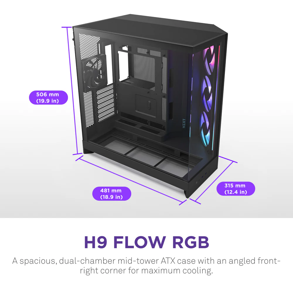 Корпус без блока питания NZXT H9 Flow RGB+ CM-H92FB-P1